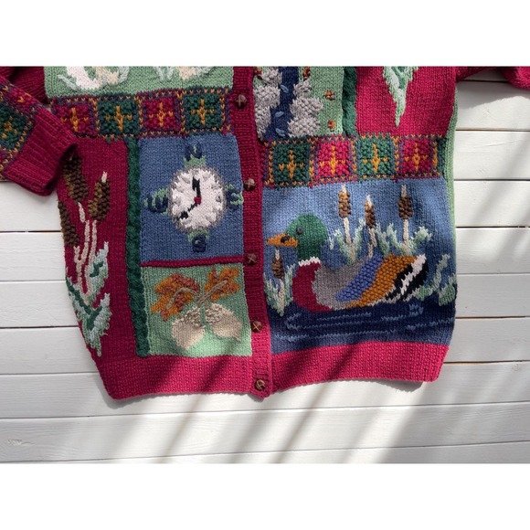 vtg Cabela's dog duck hunting hand knit cardigan sweater - Picture 3 of 4